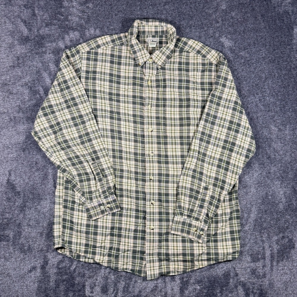 LL Bean Mens Large Tall Green Plaid Flannel Button Down Shirt 100% Cotton 0 GPY6